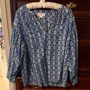 Velvet Women's Top in Blue and Cream Pattern